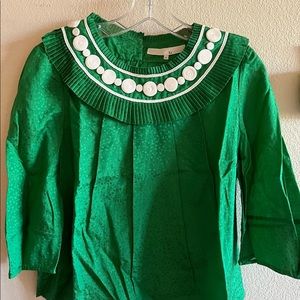 🍏NWT 3.1 Phillip Emerald Green Blouse with White Accents